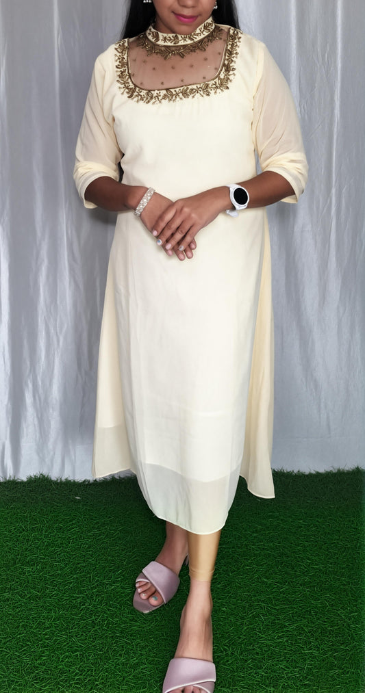 Buy 1 Get 1 Free Jewel neck  Handwork Kurti with Lining ( Non Feeding only)-046
