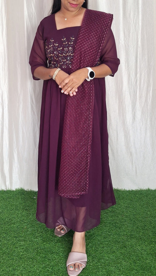 Buy 1 Get 1 Free Handwork Georgette Dress with Net Duppata (with Lining) ( Non Feeding only)-102