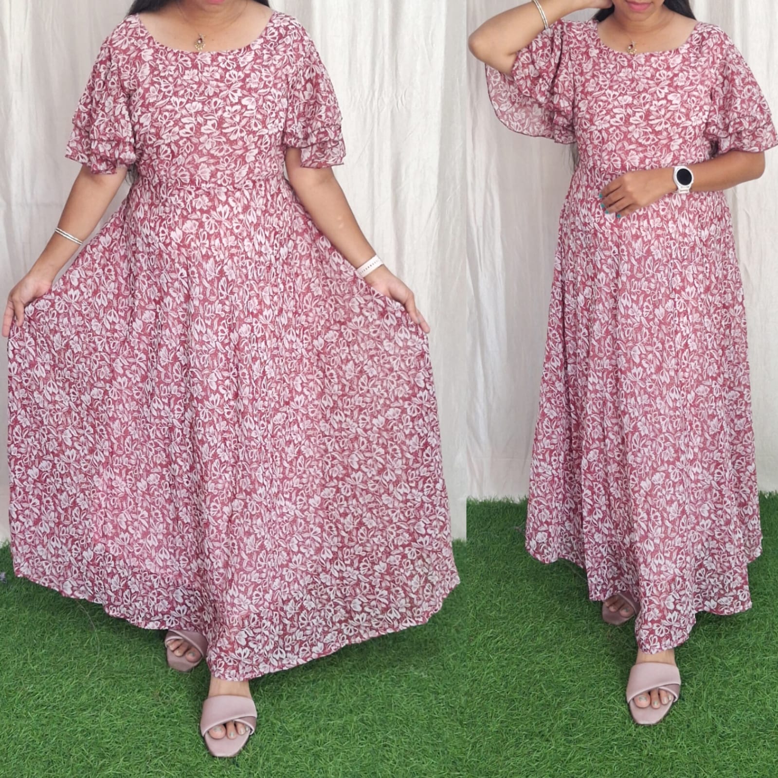 Georgette Maxi short Sleeves inside(with Lining) ( Non Feeding only)
