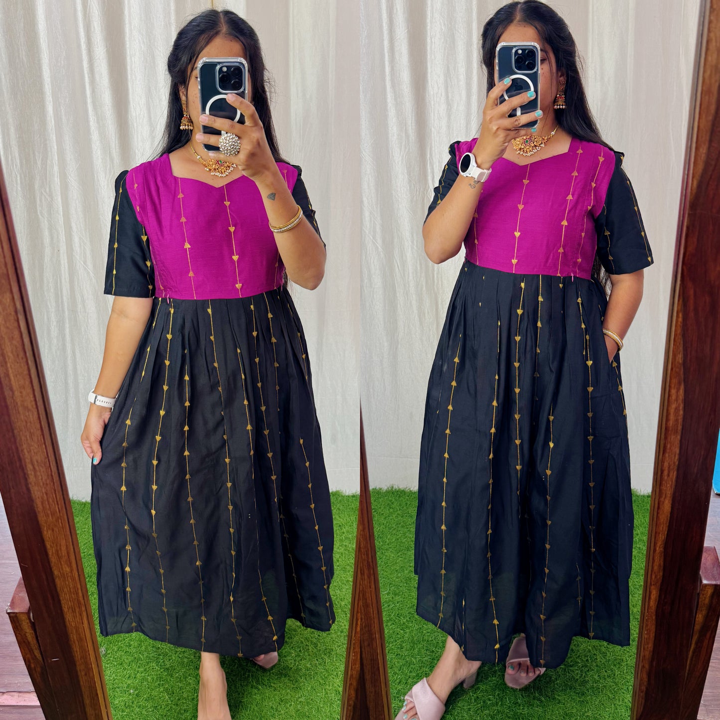 Premium Ethnic Raw Silk Butta Maxi-Feeding(With Lining)FC0023