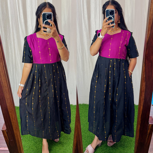 Premium Ethnic Raw Silk Butta Maxi-Feeding(With Lining)FC0023