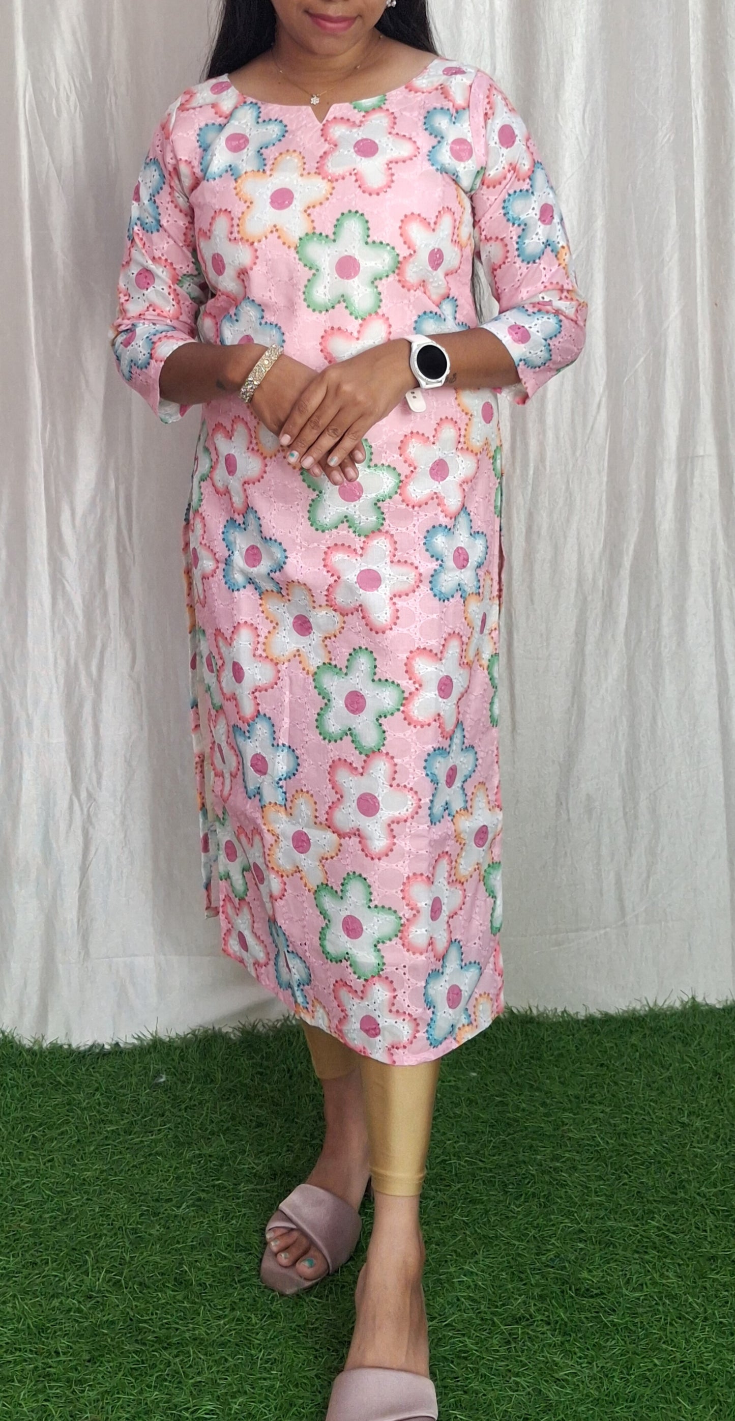 Buy 1 Get 1 Free Hakoba Cotton Kurti (with Lining) ( Non Feeding only)-094
