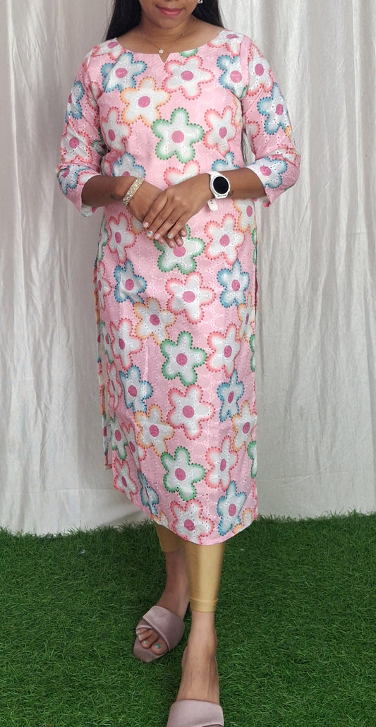 Buy 1 Get 1 Free Hakoba Cotton Kurti (with Lining) ( Non Feeding only)-094