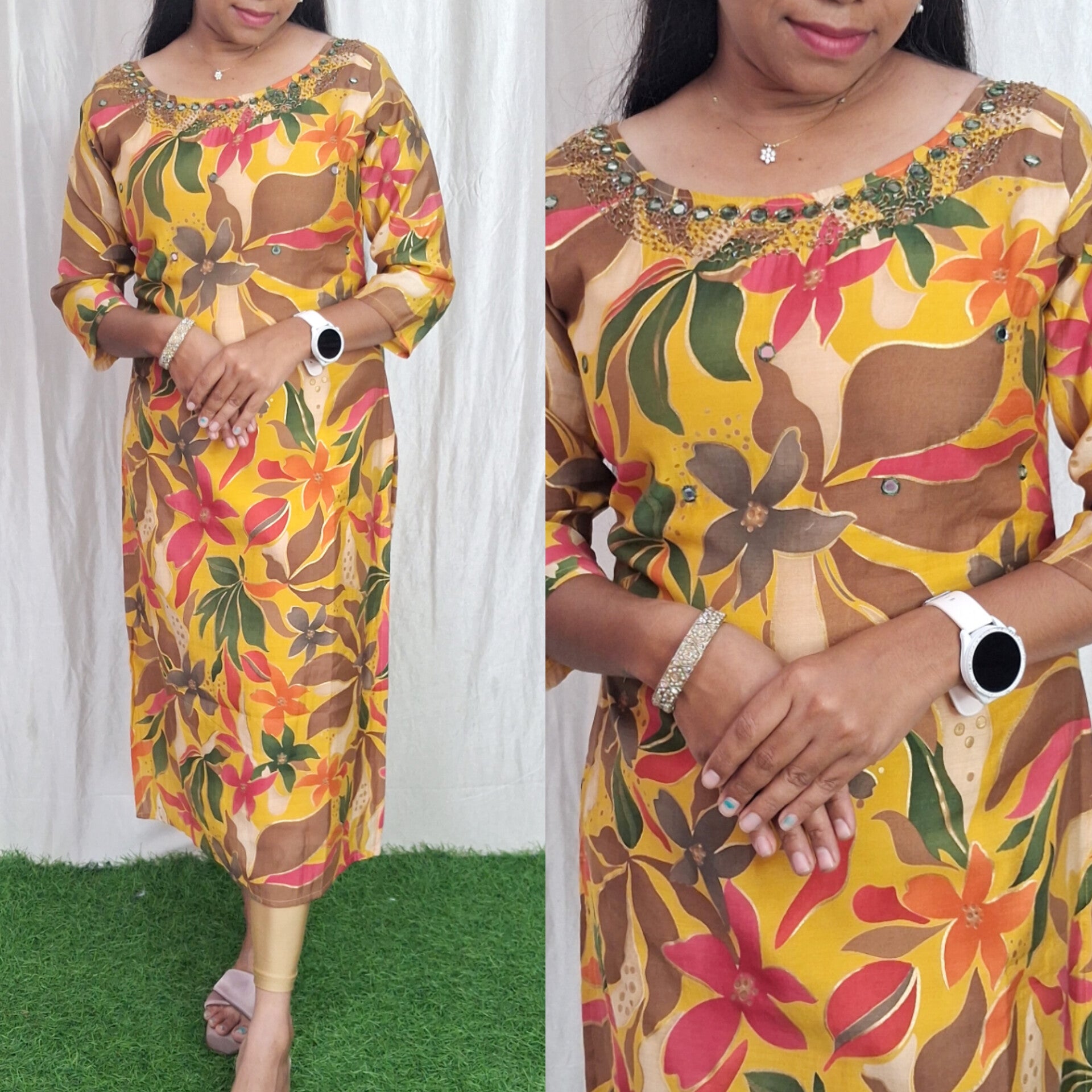 Buy 1 Get 1 Free Cotton Silk handwork Kurti (with Lining) ( Non Feeding only)-104