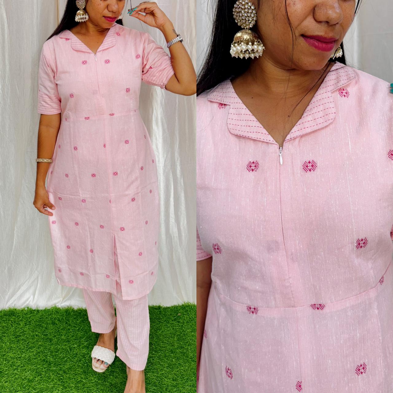 Premium Handloom Cotton with butta weaves Coord Set CENTER ZIP FC0117