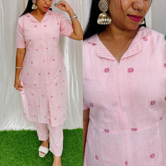 Premium Handloom Cotton with butta weaves Coord Set CENTER ZIP