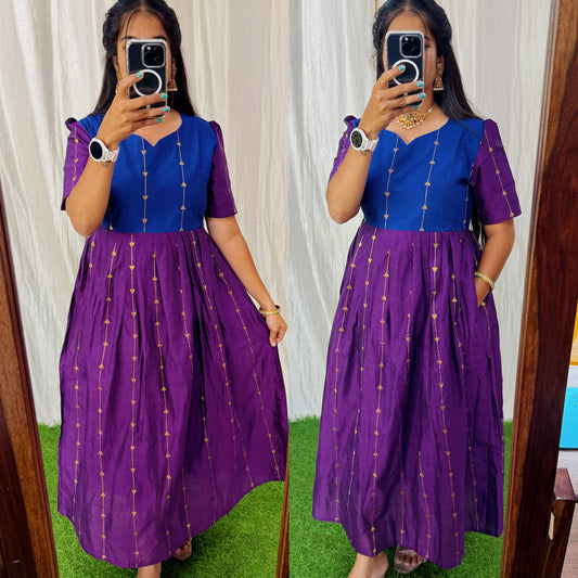 Premium Ethnic Raw Silk Butta Maxi-Feeding(With Lining)FC0027