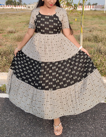 Black/Grey-Premium Cotton Blend Flex Fabric  Maxi with Cotton lining FC0146