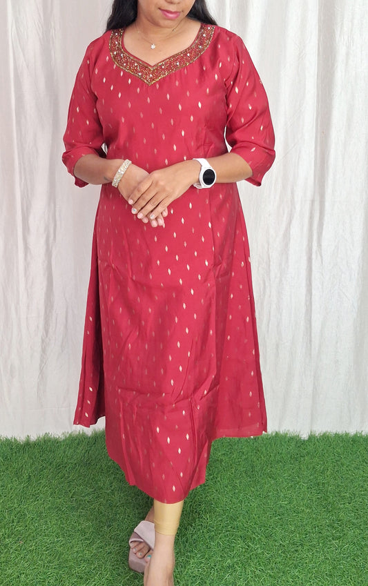 Buy 1 Get 1 Free Cotton Silk handwork Kurti (with Lining) ( Non Feeding only)-103