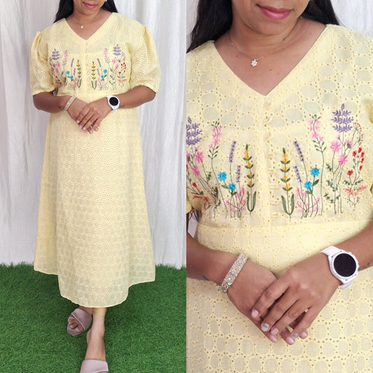 Buy 1 Get 1 Free Hakoba Cotton Embroidery Kurti with Lining ( Non Feeding only)-051