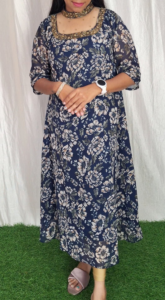 Buy 1 Get 1 Free Jewel neck  Handwork Kurti with Lining ( Non Feeding only)-044