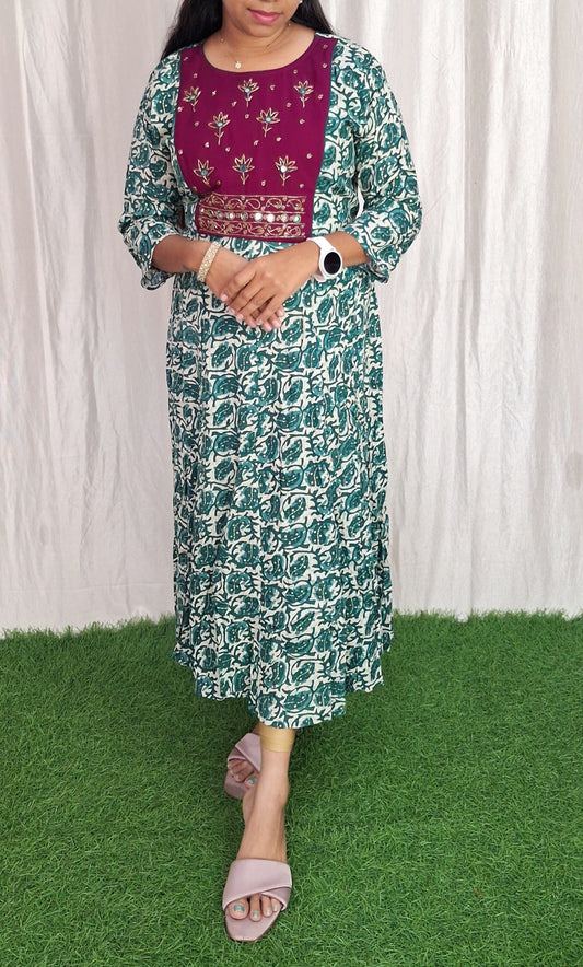 Buy 1 Get 1 Free Rayon handwork Kurti with Lining ( Non Feeding only)-31