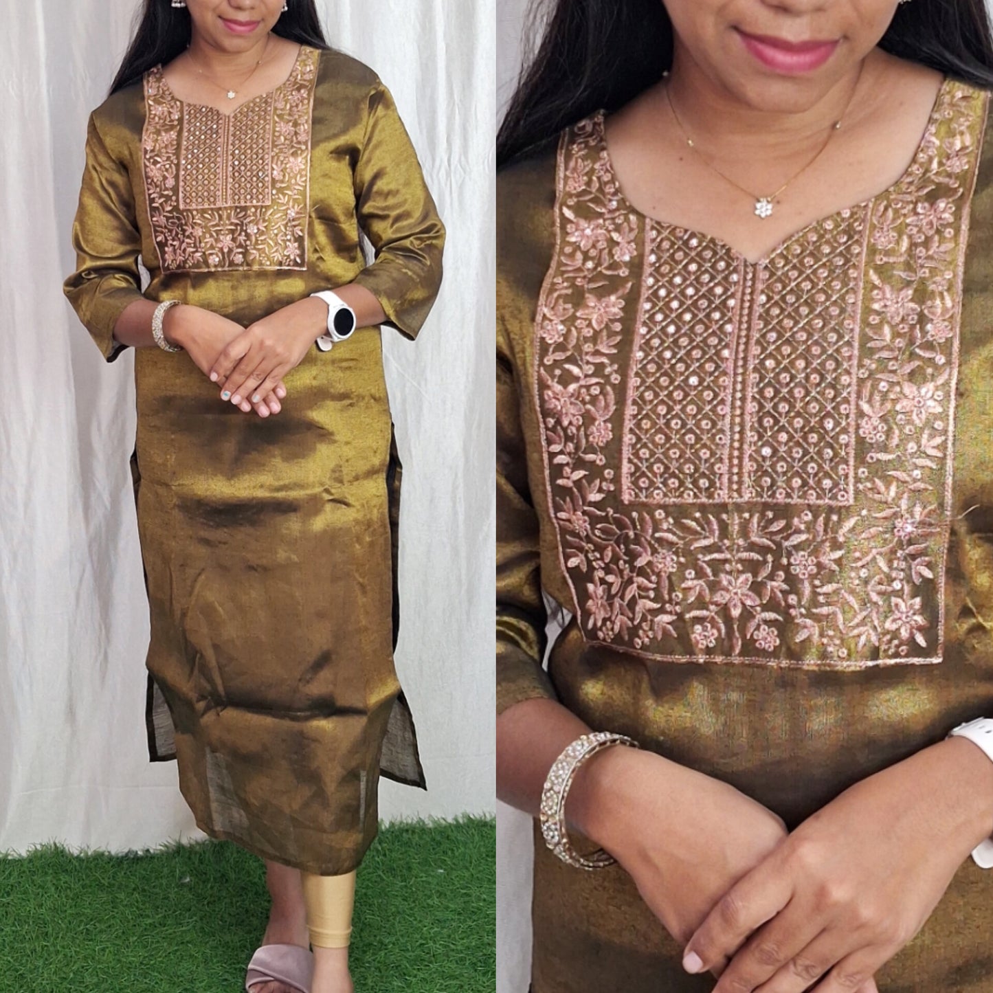 Tissue handwork Kurti (with Lining) ( Non Feeding only)
