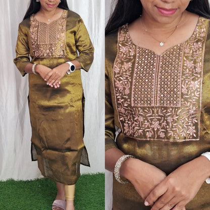 Tissue handwork Kurti (with Lining) ( Non Feeding only)