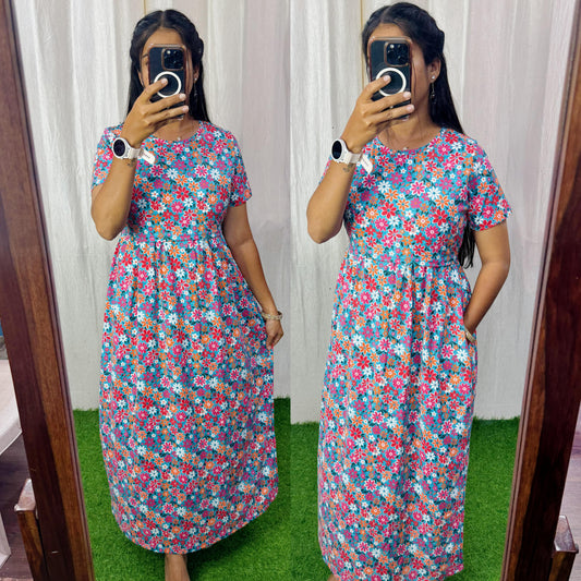 FLR012 Zipless maternity/feeding Loungewear Maxi Pull up Model