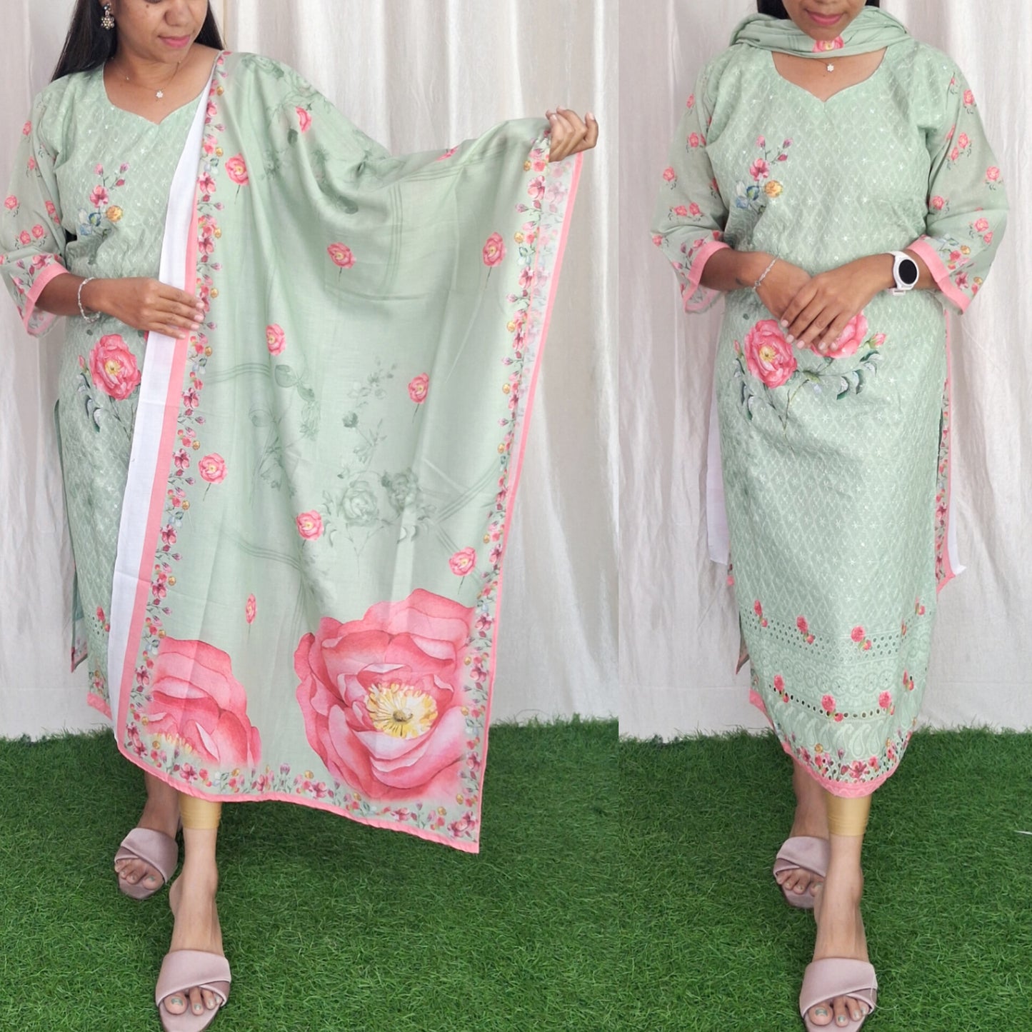 Chikan Cotton Kurti with Duppata (with Lining) ( Non Feeding only)-056