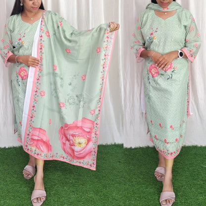 Chikan Cotton Kurti with Duppata (with Lining) ( Non Feeding only)-056