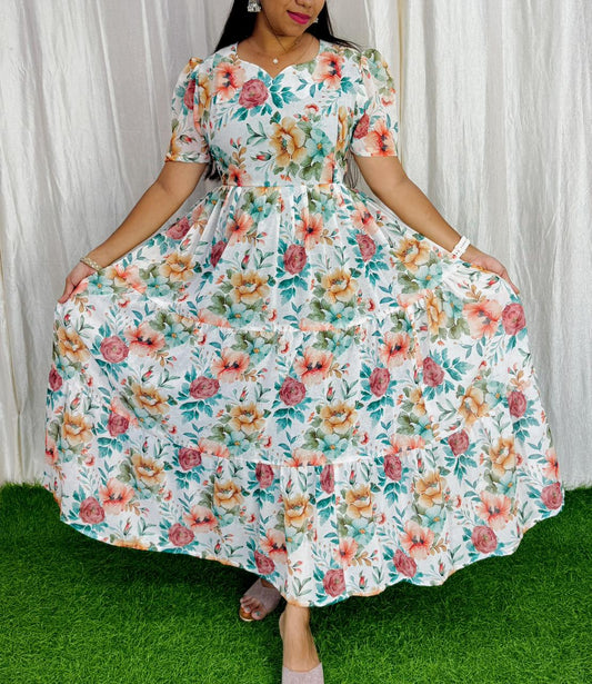 Maya Maxi-Feeding Premium Heavy quality Georgette 3-Tier Maxi (With Lining) FC0236