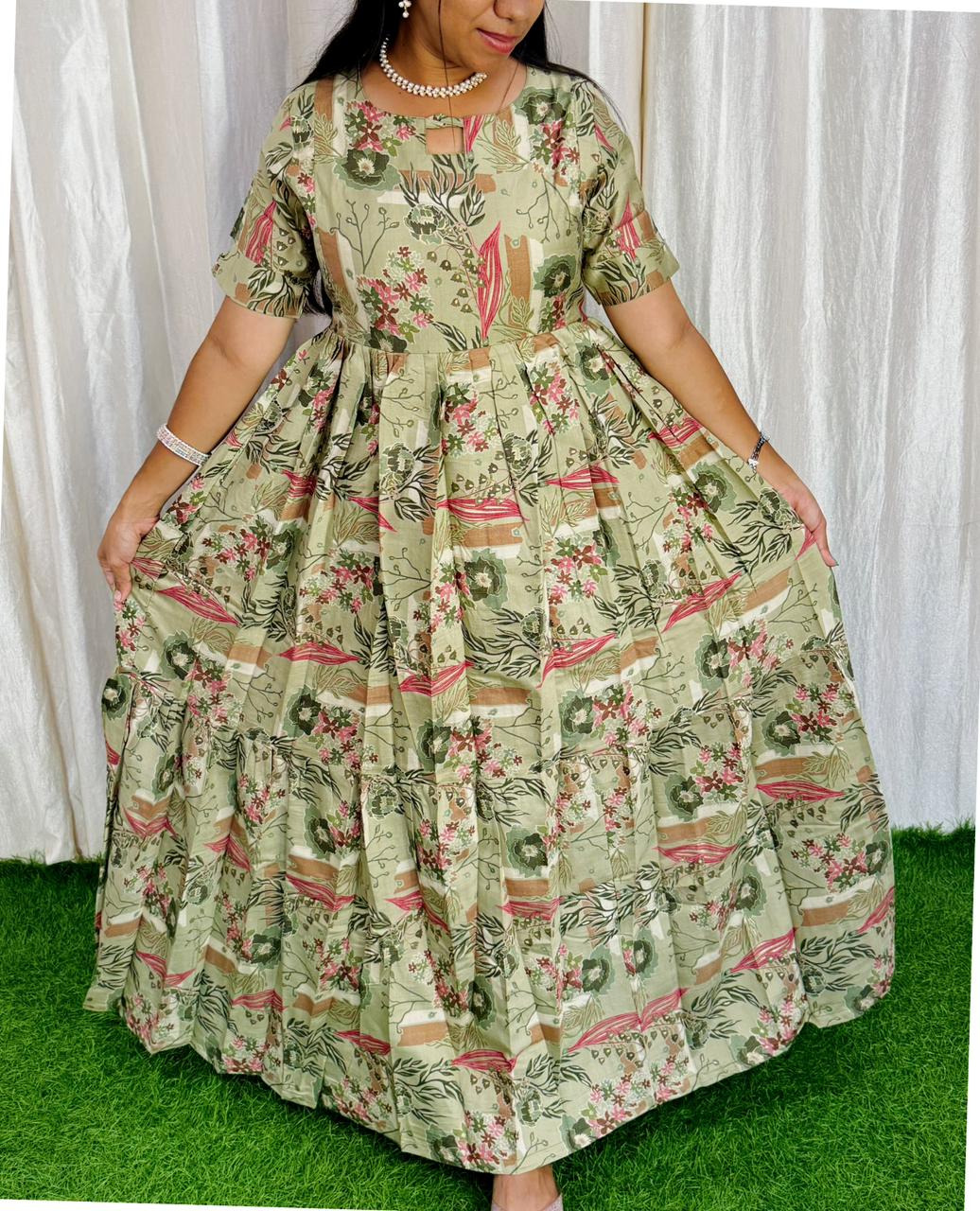 FESTIVE SPECIAL Non - Feeding - Premium Vatican Fabric 3-tier Maxi with Chest lining