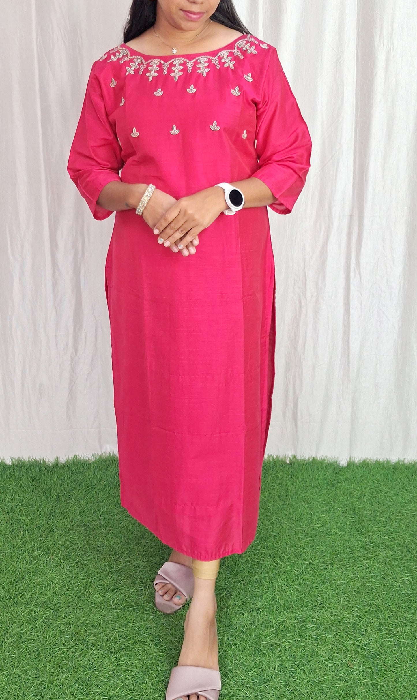 Cotton Silk handwork Kurti (with Lining) ( Non Feeding only)-101