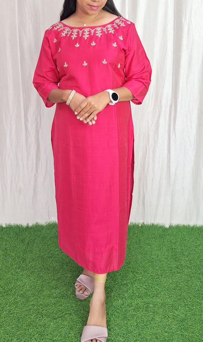 Cotton Silk handwork Kurti (with Lining) ( Non Feeding only)-101
