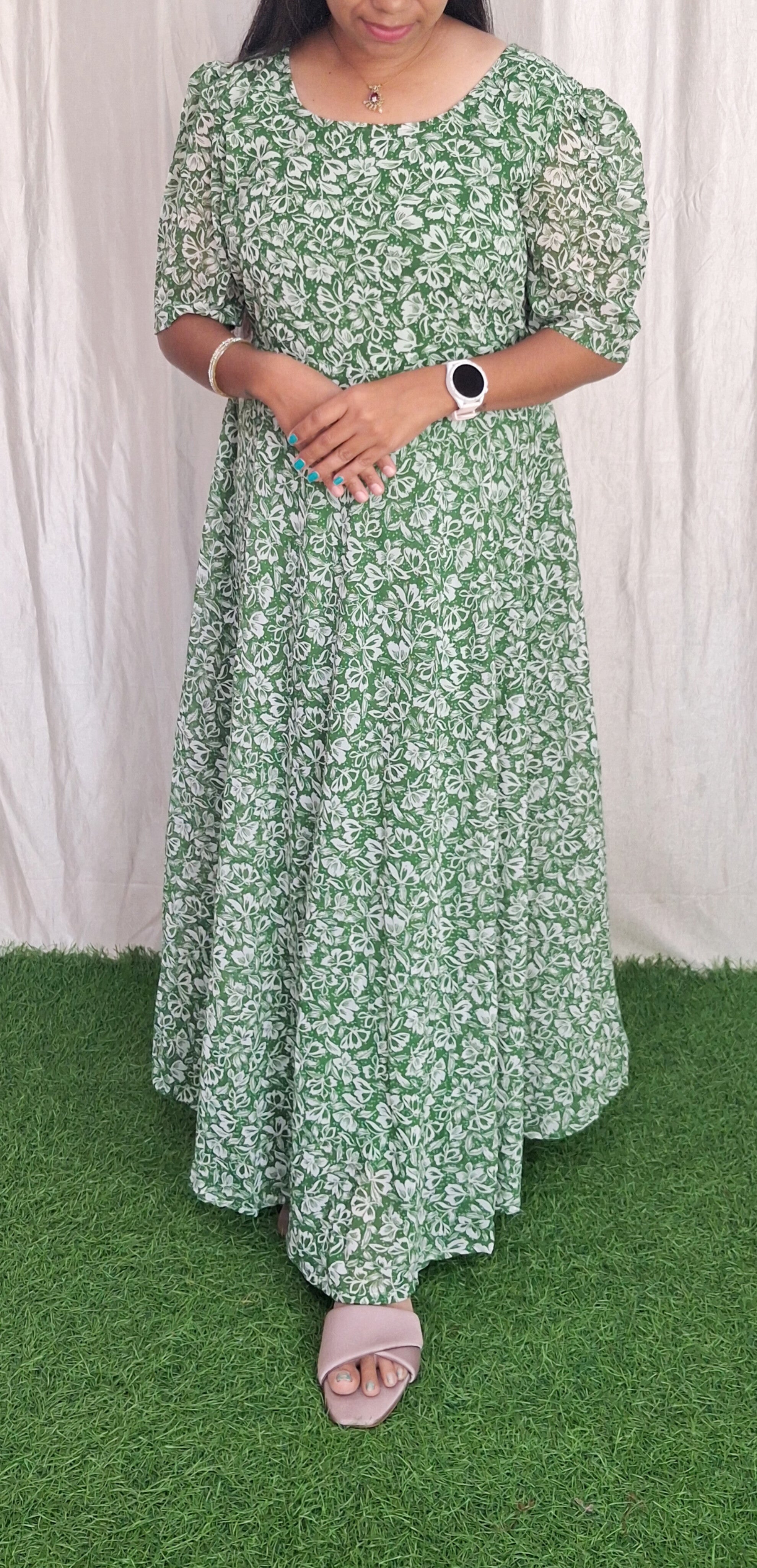 Georgette Maxi short Sleeves inside(with Lining) ( Non Feeding only)