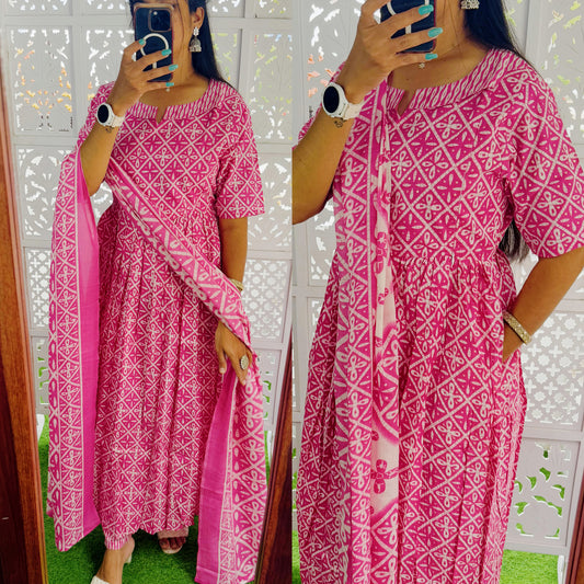 Pink-Feeding/Maternity- Pure Cotton Set (Top,Bottom and Duppatta)