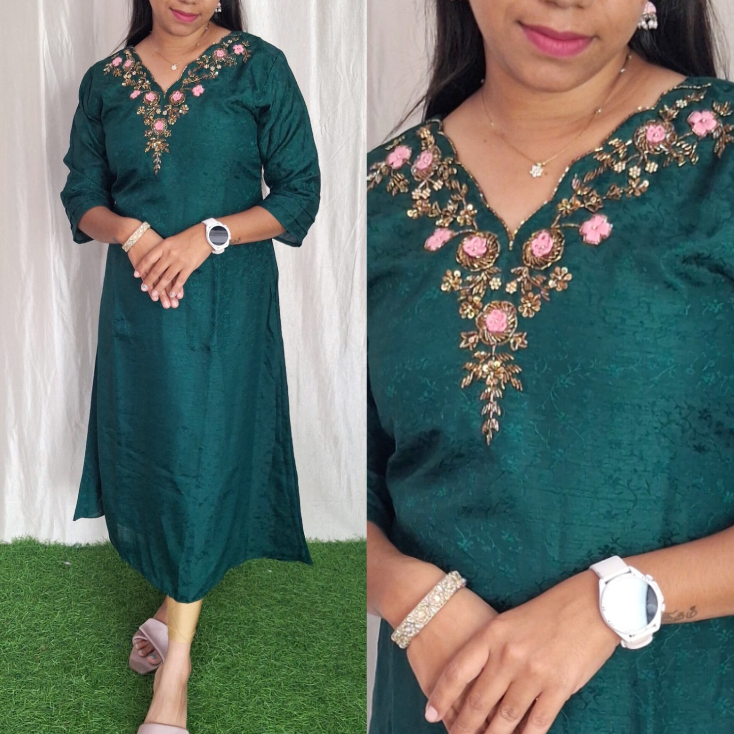 Buy 1 Get 1 Free Vichitra Silk Kurti with Lining ( Non Feeding only)-32