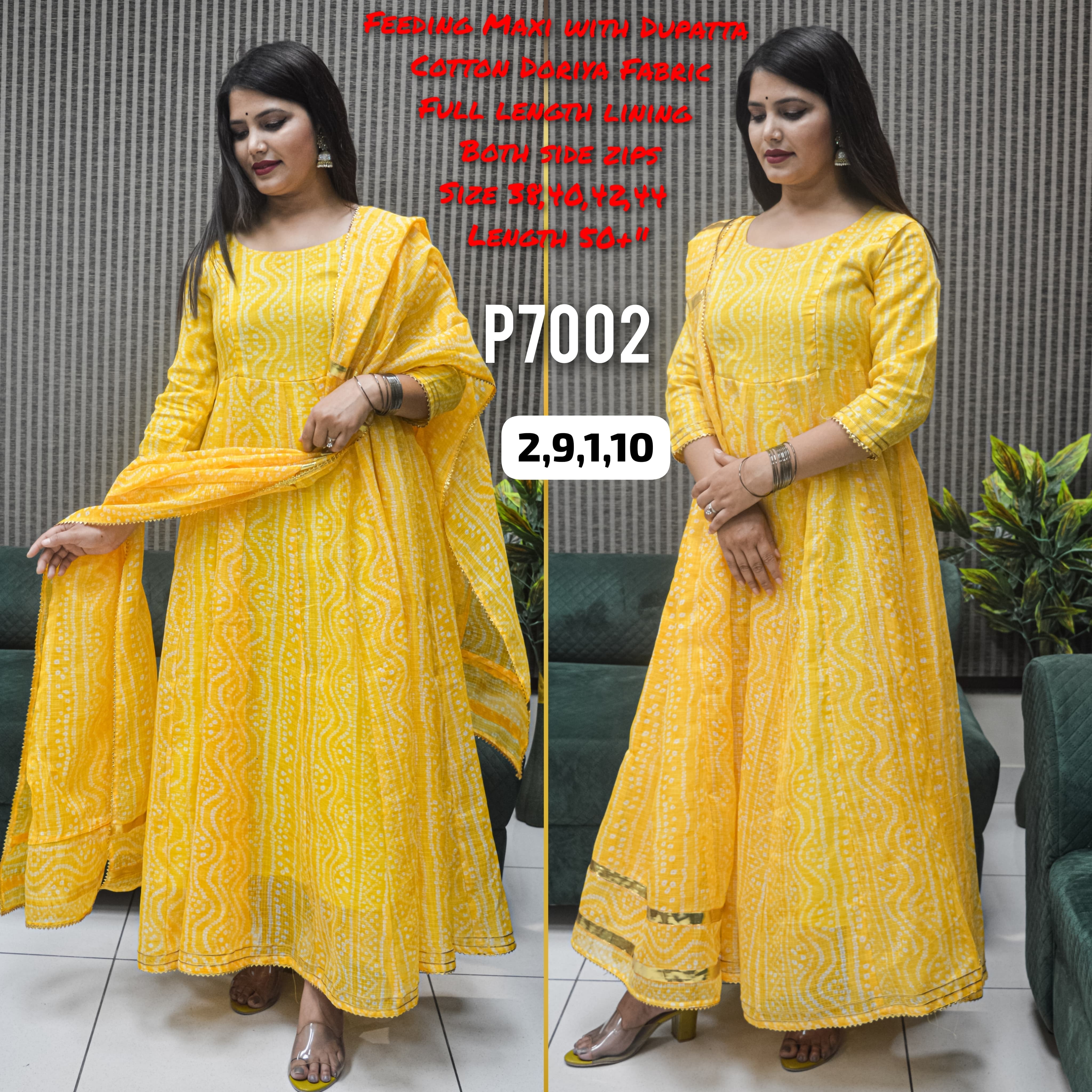 Cotton Doriya Feeding Maxi with Dupatta with Lining