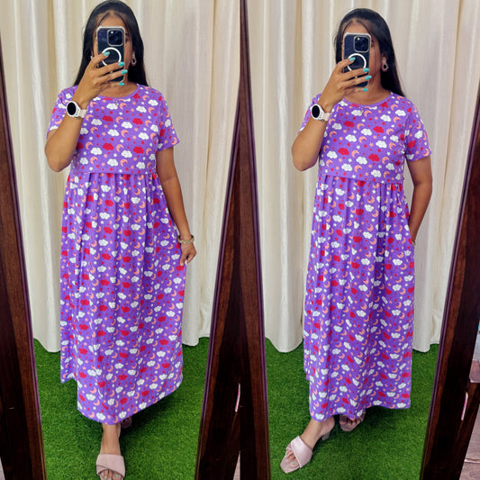 FLR008 Zipless maternity/feeding Loungewear Maxi Pull up Model