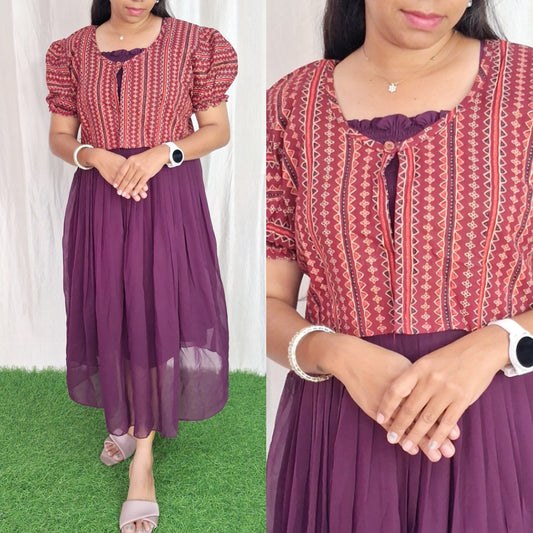 Buy 1 Get 1 Free Georgette Plain Gowns with Overcoat (with Lining) ( Non Feeding only)-088