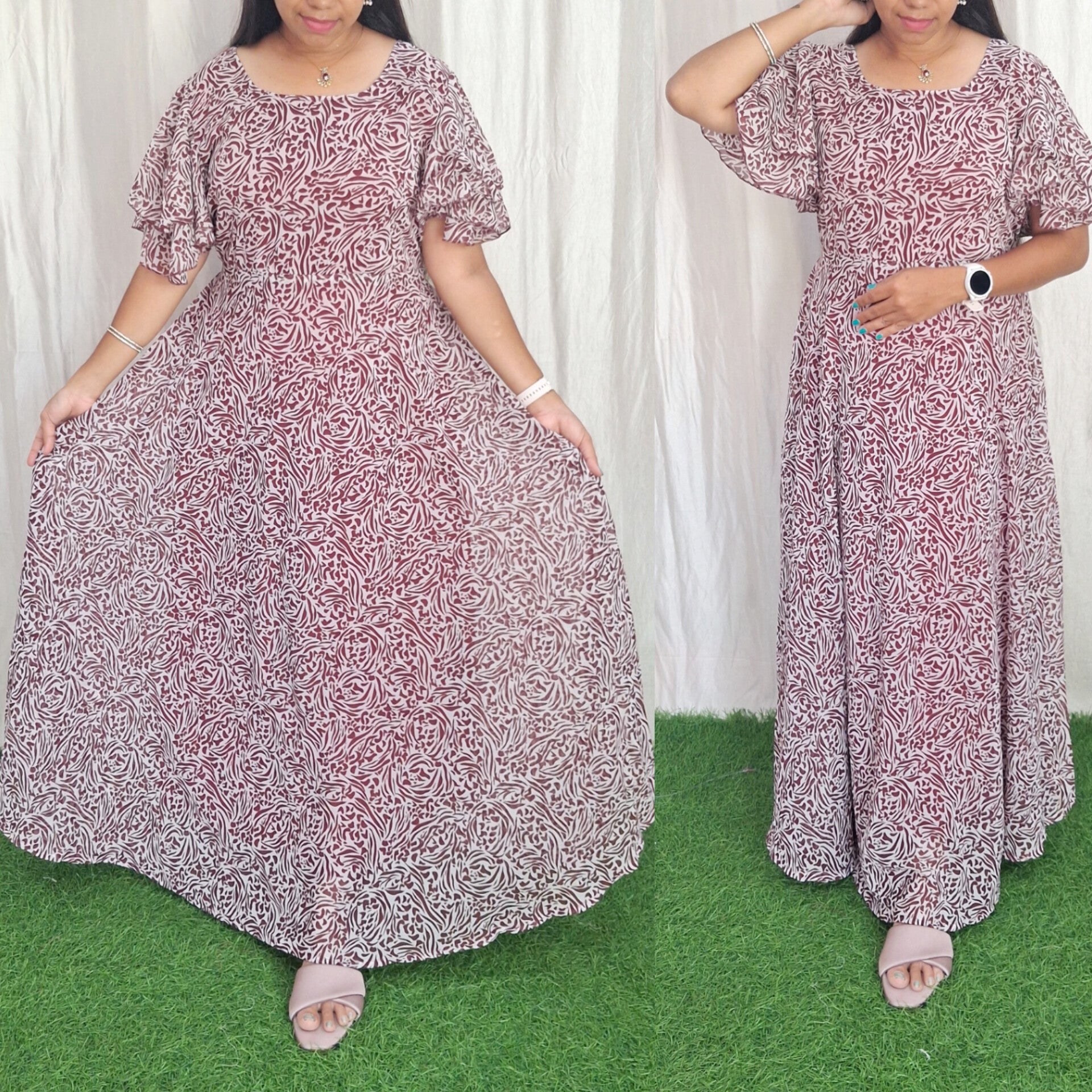 Georgette Maxi short Sleeves inside(with Lining) ( Non Feeding only)