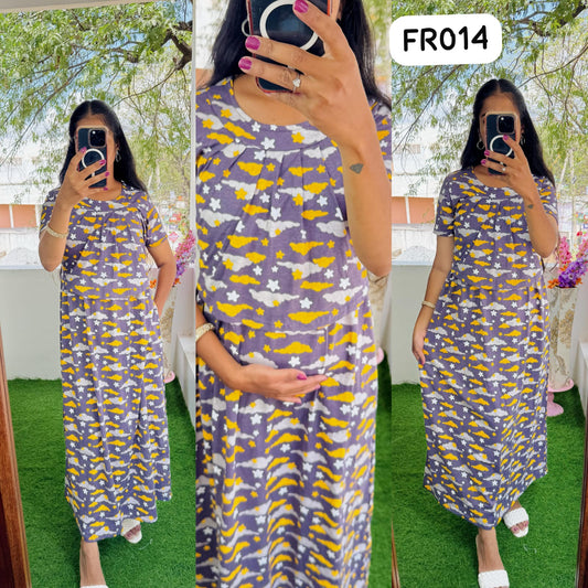 Buy 3 @1200/- Frill Zipless maternity/feeding Loungewear Maxi Pull up Model