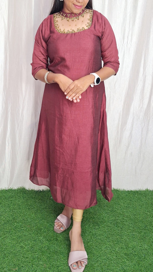 Buy 1 Get 1 Free Jewel neck  Handwork Kurti with Lining ( Non Feeding only)