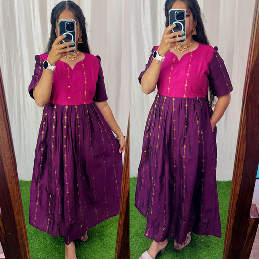 Premium Ethnic Raw Silk Butta Maxi-Feeding(With Lining)FC0028