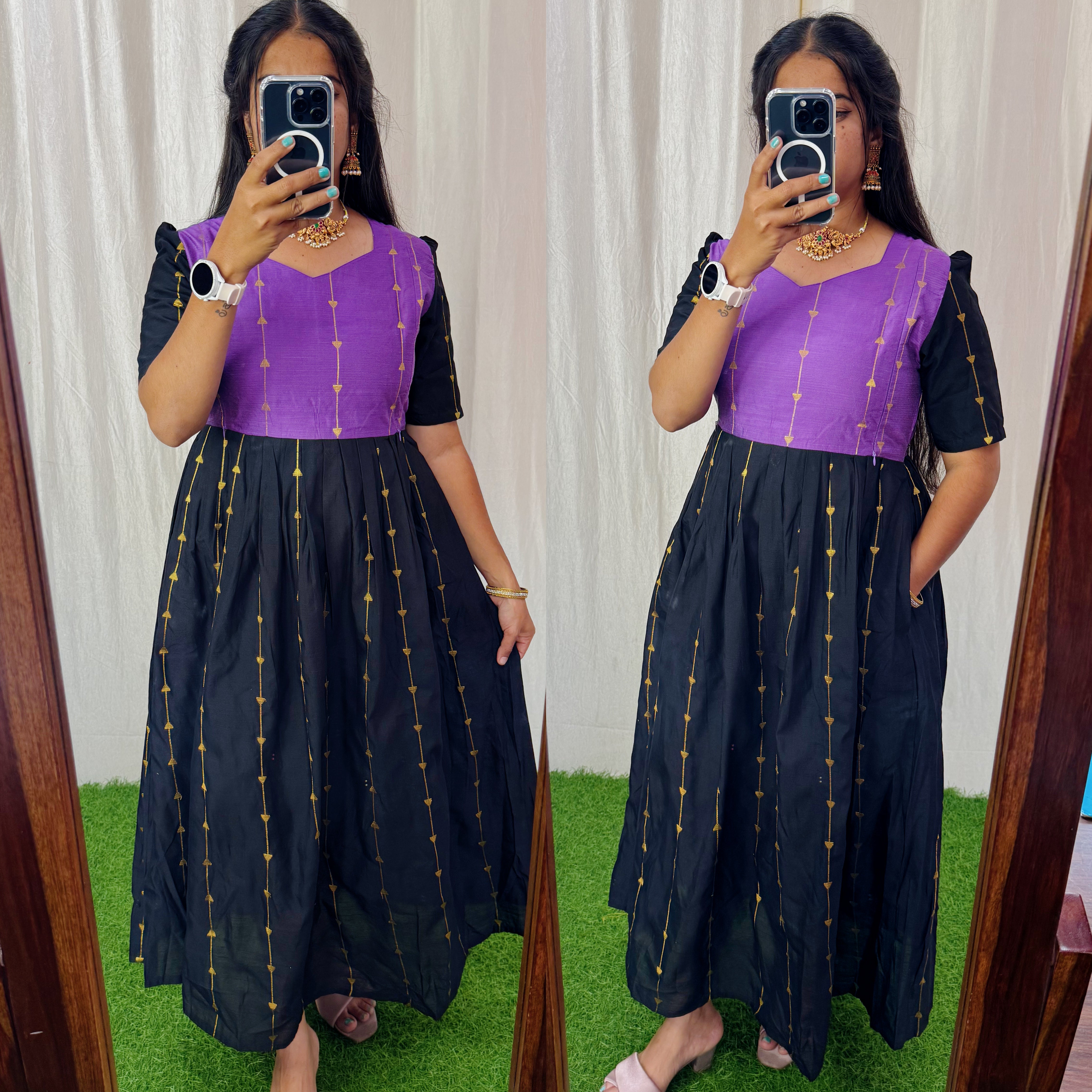 Premium Ethnic Raw Silk Butta Maxi-Feeding(With Lining)