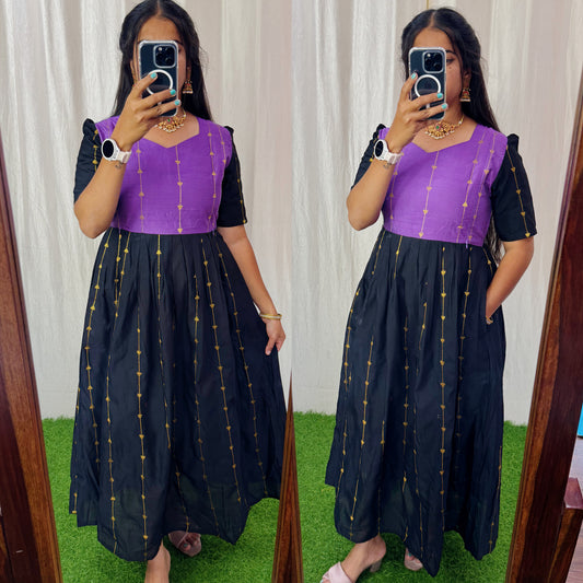 Premium Ethnic Raw Silk Butta Maxi-Feeding(With Lining)FC0025