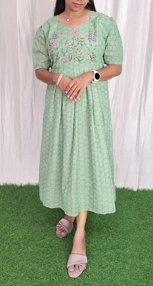 Buy 1 Get 1 Free Hakoba Cotton Embroidery Kurti with Lining ( Non Feeding only)-053