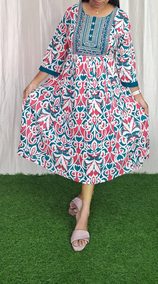 Buy 1 Get 1 Free Rayon Embroidery Kurti( without lining) ( Non Feeding only)-065