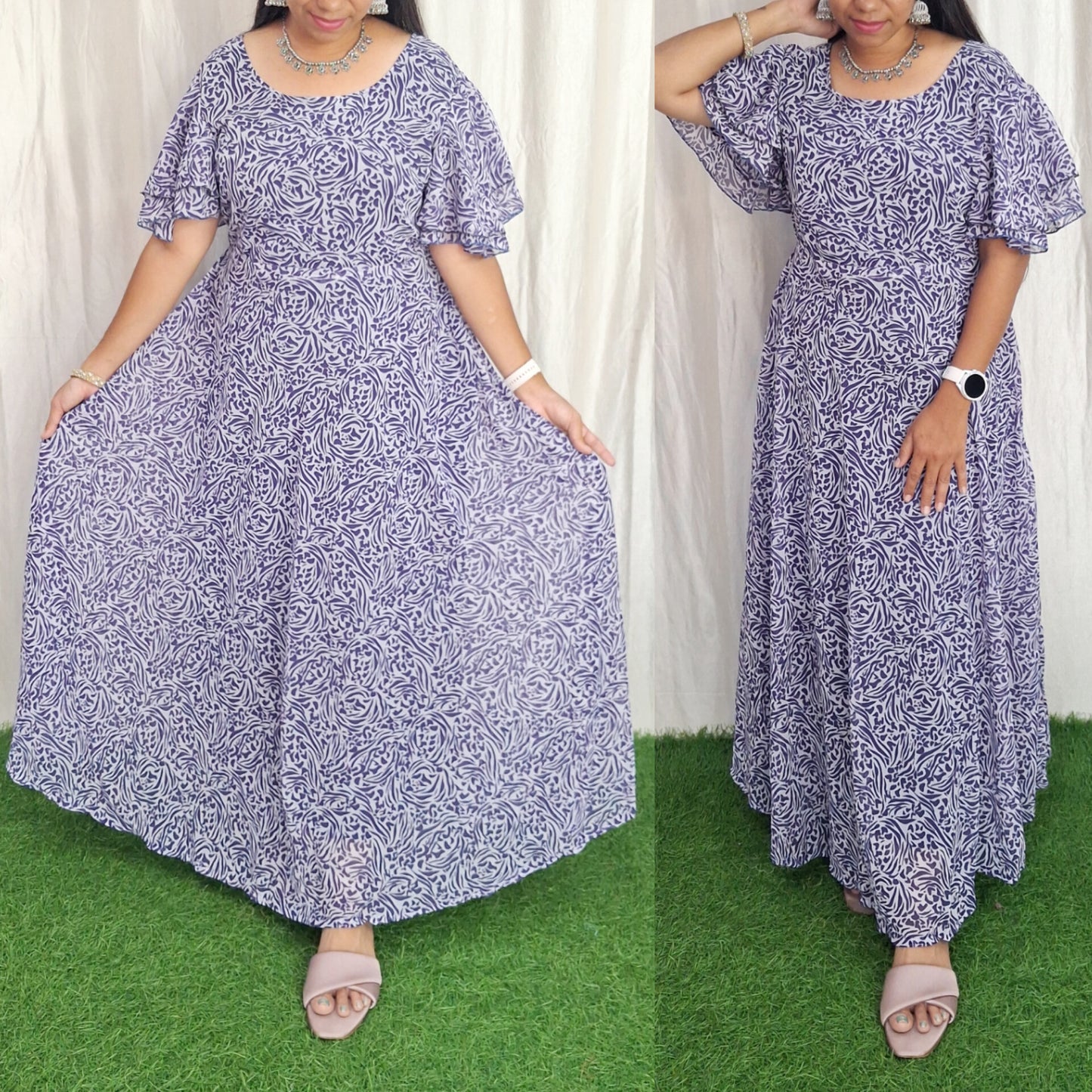 Georgette Maxi Short Sleeves inside(with Lining) ( Non Feeding only)-116