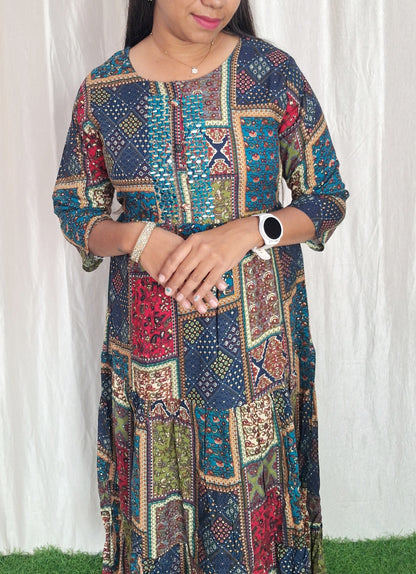 Buy 1 Get 1 Free Rayon Work Kurti( without lining) ( Non Feeding only)
