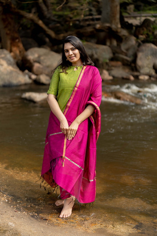 Premium Raw Silk Salwar Set-(Top,Bottom,Duppatta)- Feeding/Non Feeding-Green