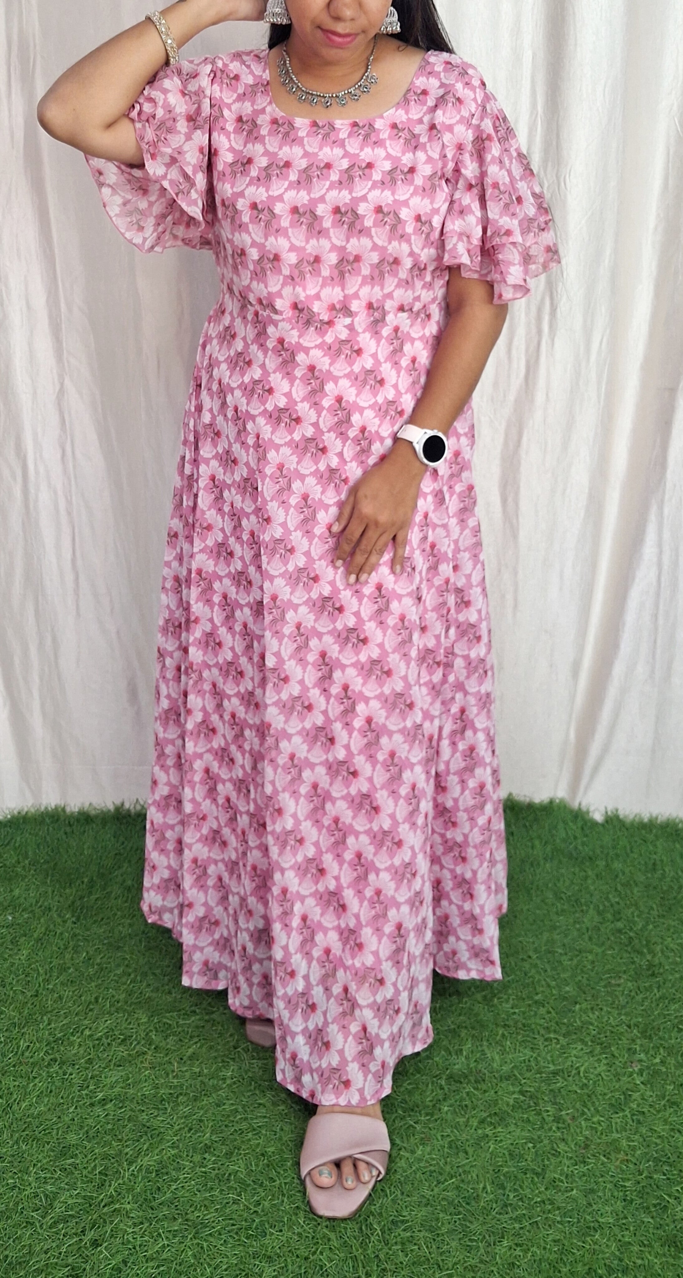 Georgette Maxi Short Sleeves inside(with Lining) ( Non Feeding only)