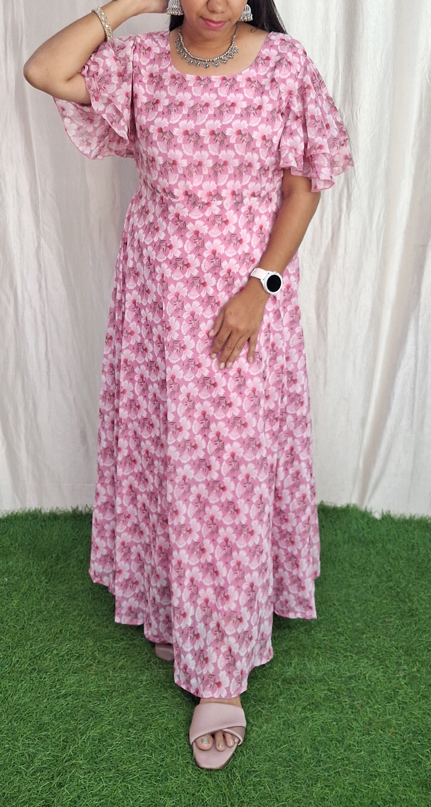 Georgette Maxi Short Sleeves inside(with Lining) ( Non Feeding only)