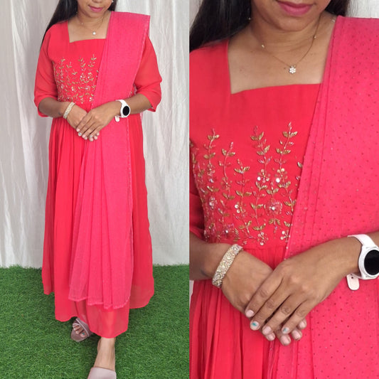 Buy 1 Get 1 Free Handwork Georgette Dress with Net Duppata (with Lining) ( Non Feeding only)-040