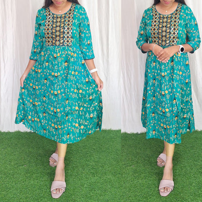 Buy 1 Get 1 Free Rayon Embroidery Kurti( without lining) ( Non Feeding only)-073
