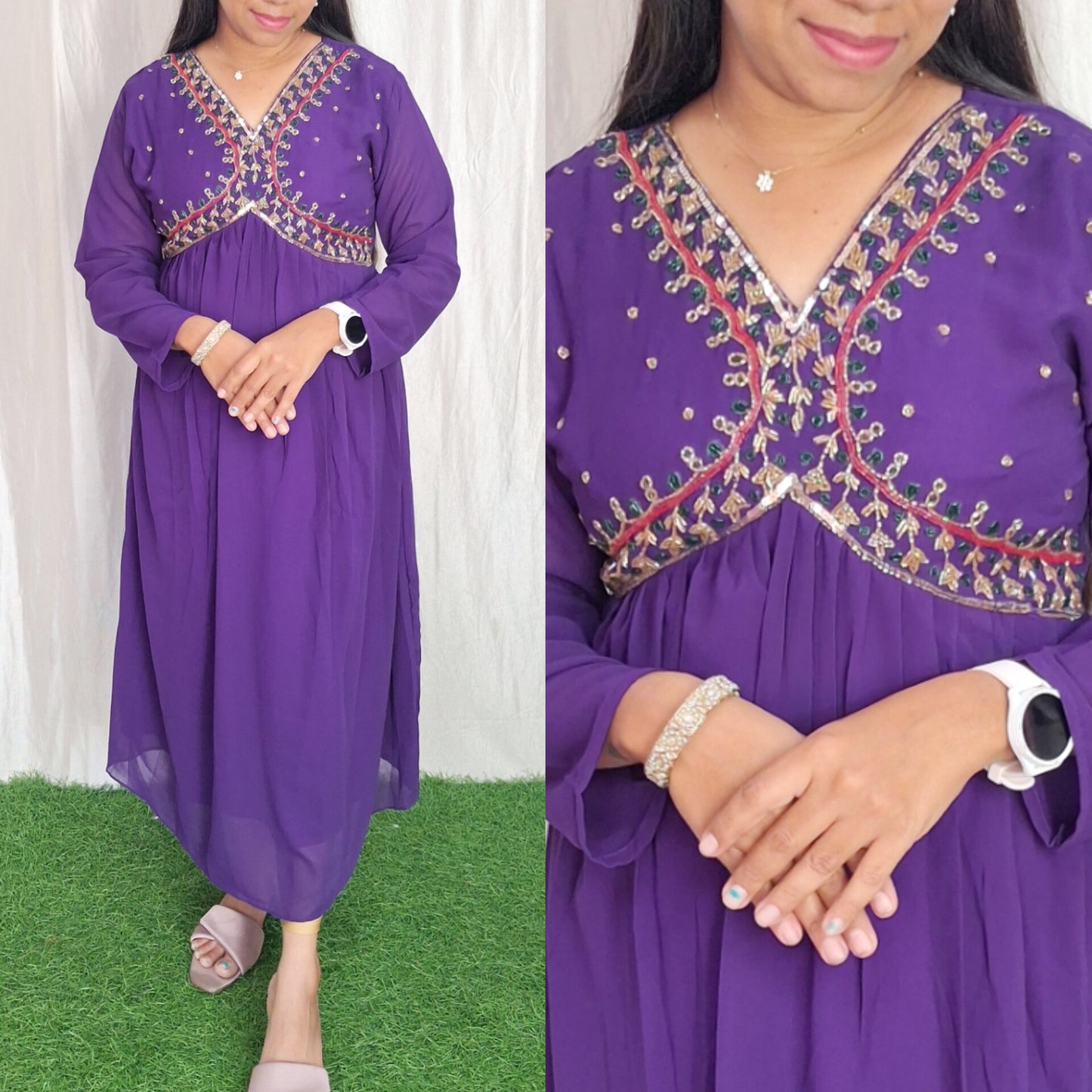 Buy 1 Get 1 Free Georgette Handwork Kurti with Lining ( Non Feeding only)-024