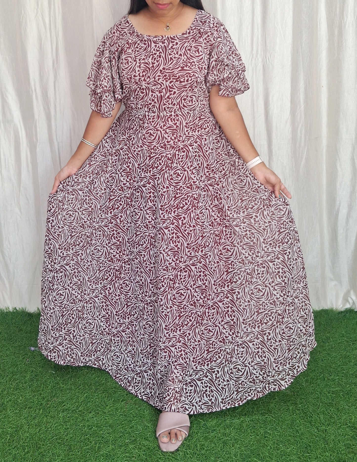Georgette Maxi Short Sleeves inside(with Lining) ( Non Feeding only)-114