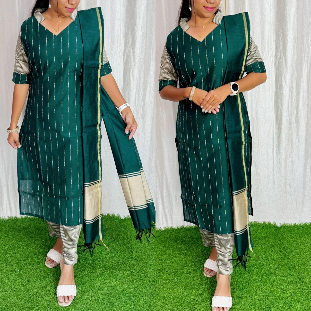 Premium Raw Silk Salwar Set-(Top,Bottom,Duppatta)-Non Feeding Only FC0317