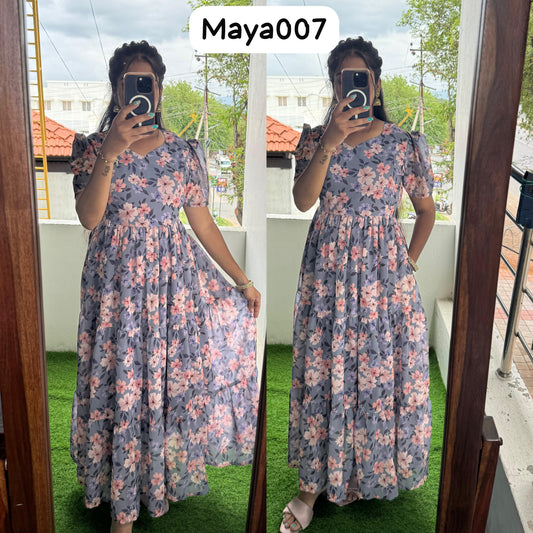 Maya007 Maxi(2nd Launch)-Feeding/Non feeding-Premium Heavy quality Georgette 3-Tier Maxi (With Lining)